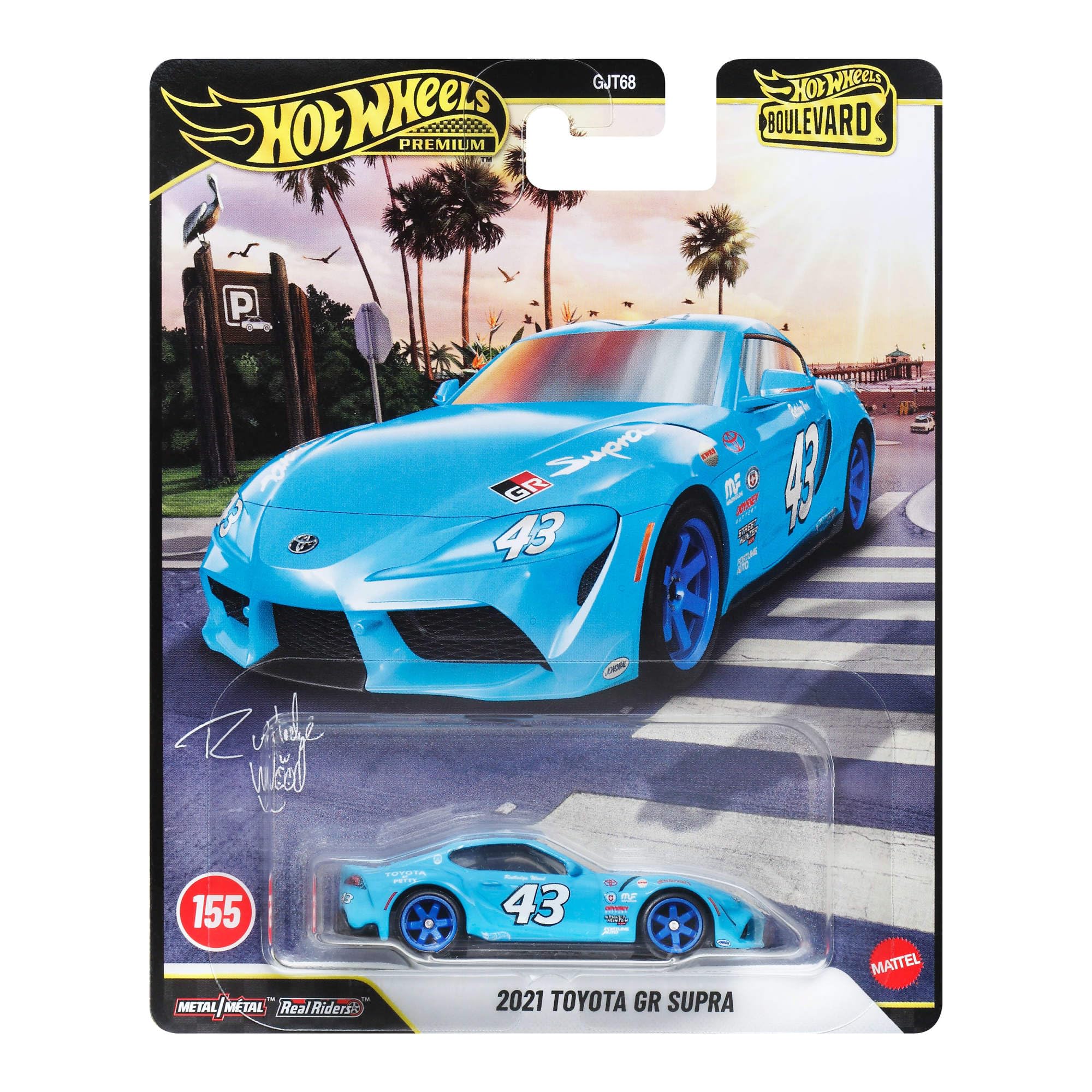 Hot Wheels 2021 Toyota GR Supra Boulevard™ Vehicle, 1 Premium 1:64 Scale Sports Car, Full Metal Body Construction & Real Riders™ Tires, Toy for Collectors & Car Enthusiasts