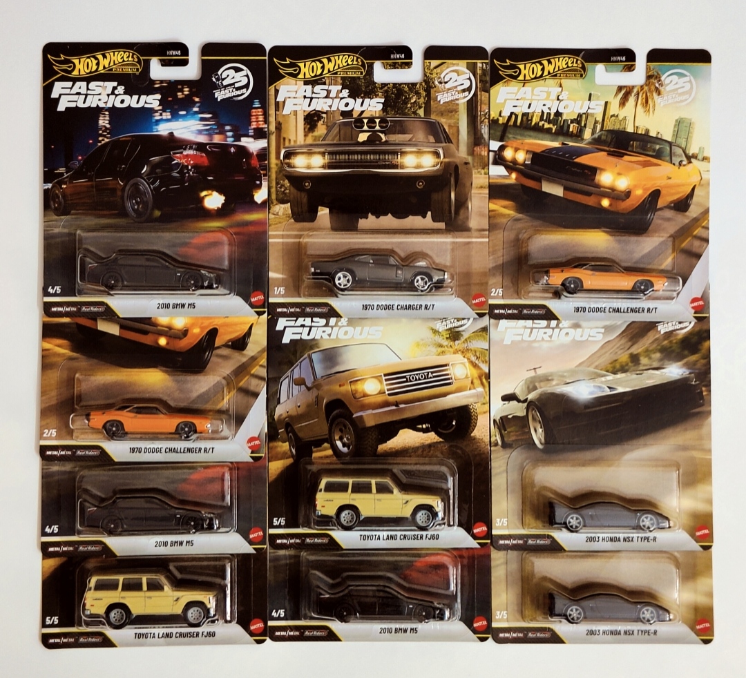 Hot Wheels Premium Fast & Furious 25th Anniversary Die-Cast Cars, Set of 10, 1:64 Scale HNW46-956Q