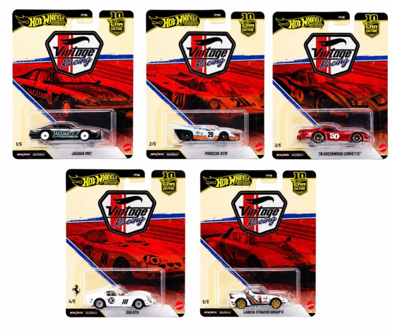 Hot Wheels Premium Vintage Racing Complete Set of 5 - 1:64 Scale Die-Cast Collection