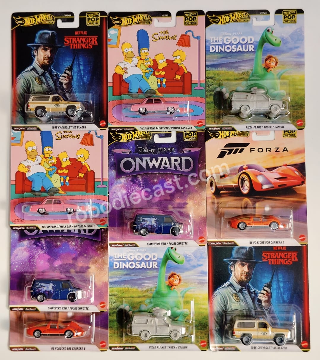 Hot Wheels 1:64 Scale Premium Pop Culture 10-Car Set HXD63 | Disney Pixar, Forza, Stranger Things & The Simpsons | Metal/Metal with Real Riders