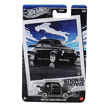Hot Wheels 1:64 Scale Toy Car, Die-Cast Vintage Fiat 500D Modificado with Exclusive Wheels & Collectible Race-Inspired Packaging, National Icons​