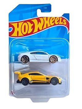 Hot Wheels 2 Cars Pack 17 Acura NSX and Aston Martin Vantage GTE Die-Cast Vehicle by Small CLAP for 3 Years & Above (WhiteYellow)