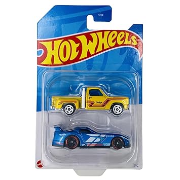 Hot Wheels 2 Cars Pack Dodge Lil Express Truck and Dodge Viper GTS-R Die-Cast Vehicle by Small CLAP for 3 Years & Above (YellowGrey)