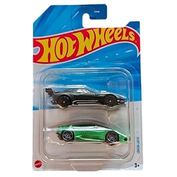 Hot Wheels 2-Pack Die-Cast Cars, Aston Martin E Black and Lamborghini Preto E Verde Green, Collectible Race Vehicles, Ages 3+