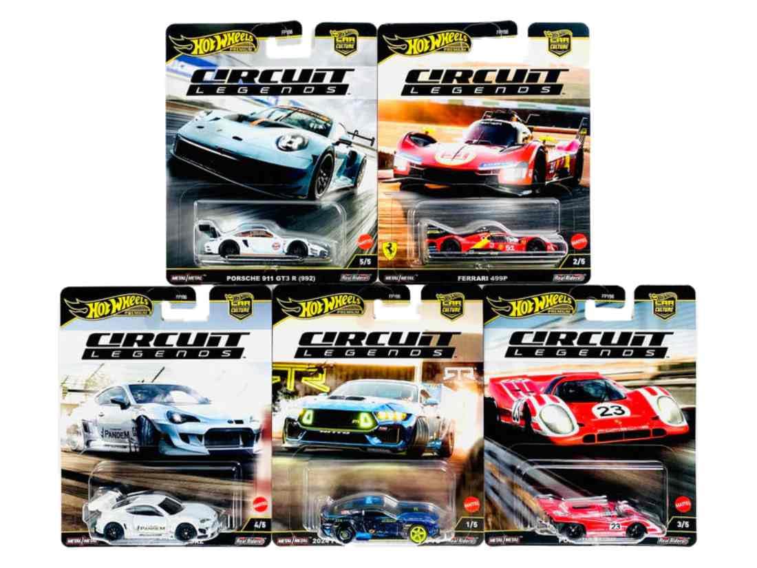 Hot Wheels Circuit Legends Die‑Cast Racing Set – Porsche, Ferrari, Ford & Subaru Icons, 1:64 Scale, Ages 3+ (Pack of 5) FPY86-961K