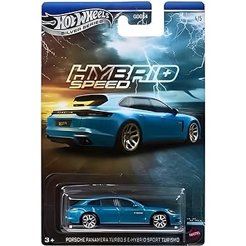 Hot Wheels Hybrid Speed 1:64 Porsche Panamera Turbo S E-Hybrid Sport Voiture Sport Hybrid Turismo Silver Series for 3 Years & Above 4/5 (Blue)
