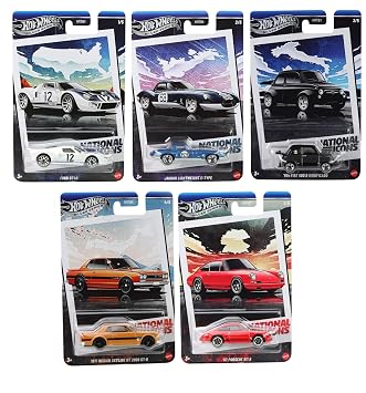 Hot Wheels National Icons Collection, Silver Series, Set of 5 Die-Cast Cars, Ford GT40, Jaguar E-Type, Fiat 500, Nissan Skyline GT-R, Porsche 911 R HRT81-956G