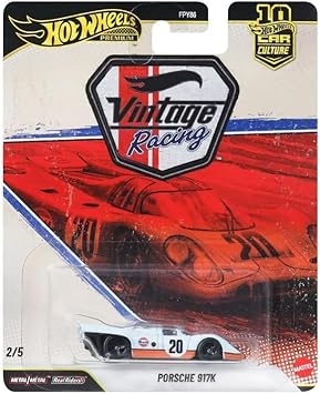 Hot Wheels Premium Car Culture Collectible Toy Car, 1:64 Scale Die-Cast Porsche 917 K, Eurospeed Vehicle with Real Riders Tires