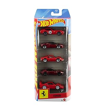 Hot Wheels Set of 5 Ferrari cars containing 1/64 scale models of Officially Licensed Ferrari cars, for Play, Collect or Exhibit, JLN12