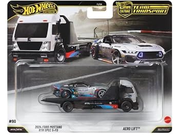 Hot Wheels® Team Transport 2024 Ford Mustang RTR SPEC, 1:64 Scale Car & Transport, Gift for Race Fans & Toy Car Collectors