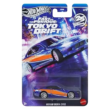 Hot Wheels Toy Car, Fast & Furious Nissan Silvia S15 Custom 1:64 Scale Vehicle with Elevated Deco Execution, Die-Cast Car Seen in the Fast Movies (Styles May Vary)