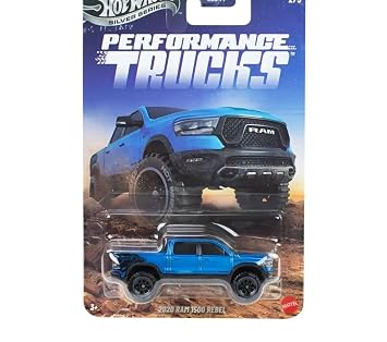HW Silver Series Performance Trucks 2020 Ram 1500 Rebel, 1:64 Scale Blue Diecast Toy Pickup Truck